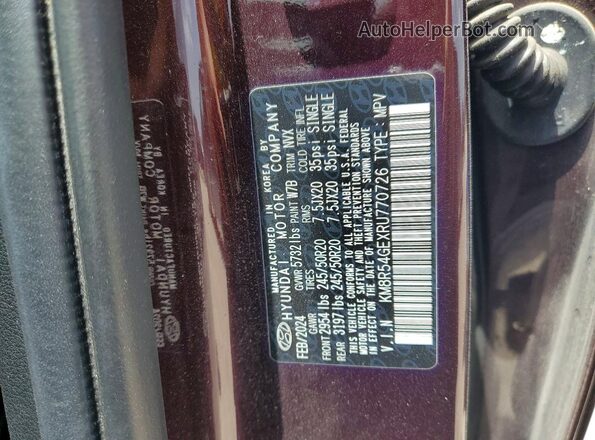 KM8R54GEXRU770726 2024 HYUNDAI PALISADE Burgundy Widok naklejki z numerem VIN