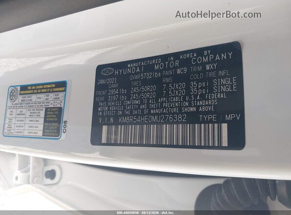 KM8R54HE0MU276382 2021 HYUNDAI PALISADE White Вид підкапотного простору