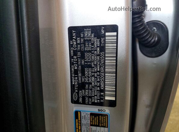 KM8R5DGE6RU746505 2024 HYUNDAI PALISADE Серебряный Вид наклейки с VIN-кодом