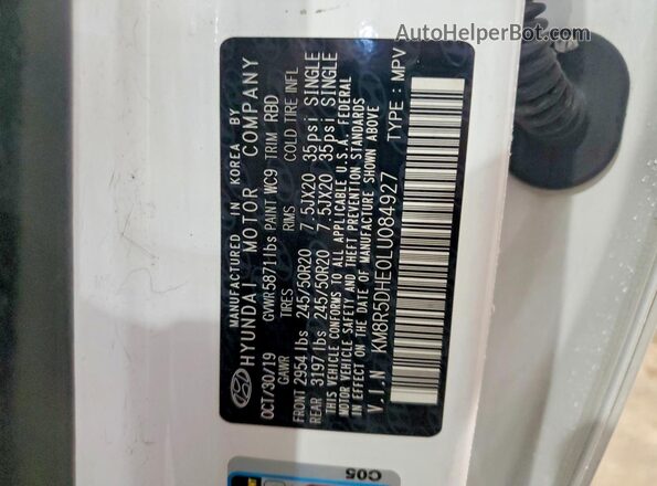 KM8R5DHE0LU084927 2020 HYUNDAI PALISADE Белый Вид наклейки с VIN-кодом