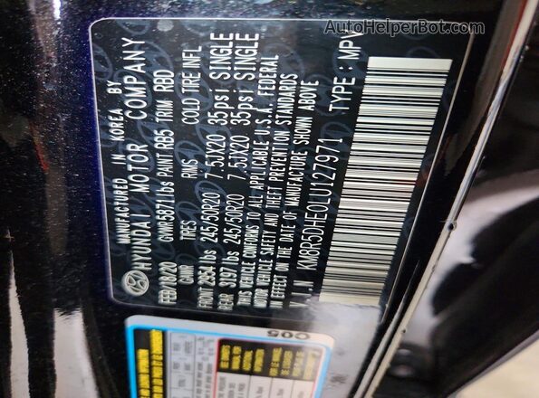 KM8R5DHE0LU127971 2020 HYUNDAI PALISADE Black Vista de la etiqueta del VIN