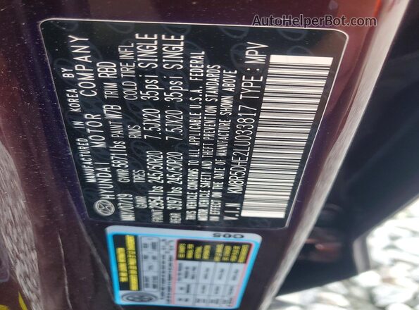 KM8R5DHE2LU033817 2020 HYUNDAI PALISADE Burgundy Vista del compartimento del motor