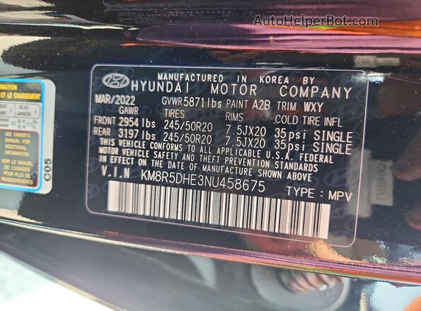 KM8R5DHE3NU458675 2022 HYUNDAI PALISADE Black Панорамний вид салону 360°