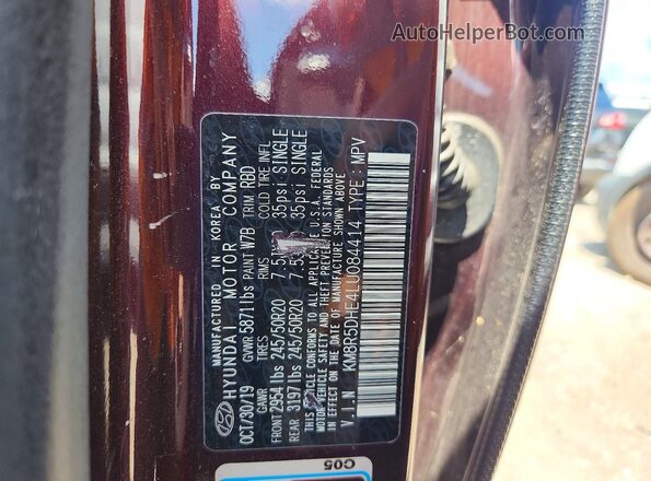 KM8R5DHE4LU084414 2020 HYUNDAI PALISADE Burgundy Widok naklejki z numerem VIN