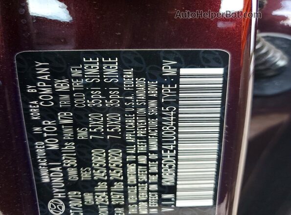 KM8R5DHE4LU084445 2020 HYUNDAI PALISADE Maroon Widok naklejki z numerem VIN