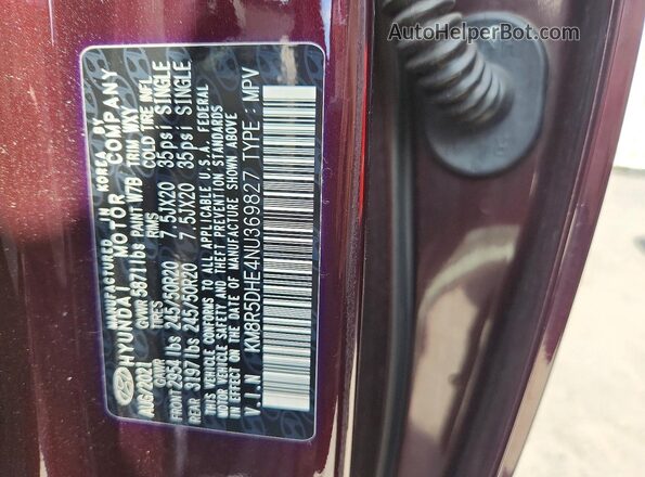 KM8R5DHE4NU369827 2022 HYUNDAI PALISADE Maroon Vista de la etiqueta del VIN