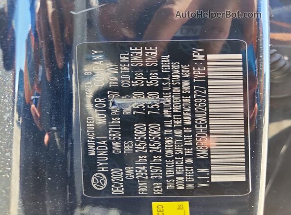 KM8R5DHE6MU269727 2021 HYUNDAI PALISADE Charcoal Vista de la etiqueta del VIN