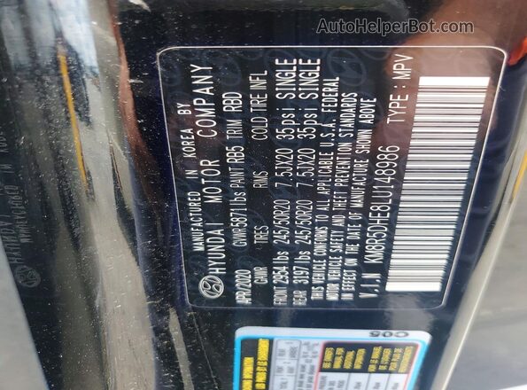 KM8R5DHE8LU148986 2020 HYUNDAI PALISADE Black VIN კოდის სტიკერის ხედი