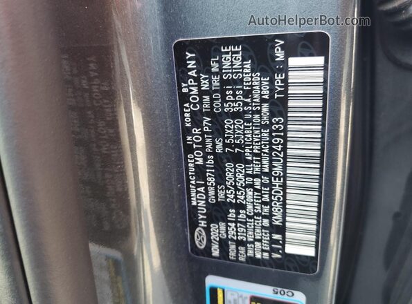 KM8R5DHE9MU249133 2021 HYUNDAI PALISADE Gray Панорамний вид салону 360°