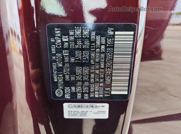 KM8R74GE2RU799518 2024 HYUNDAI PALISADE Maroon Вид наклейки з VIN-кодом