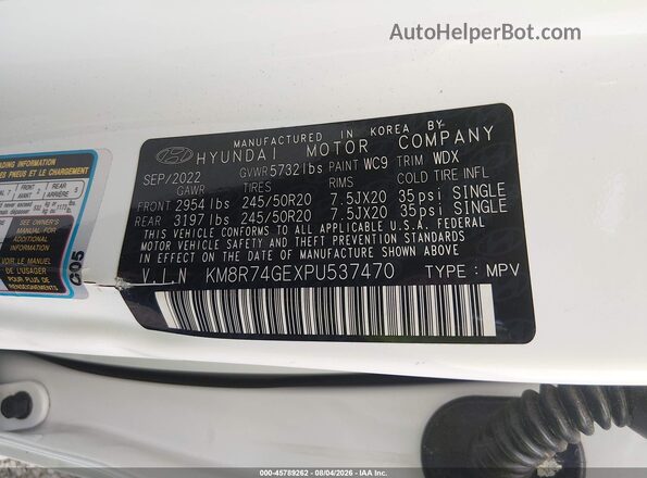 KM8R74GEXPU537470 2023 HYUNDAI PALISADE White Widok komory silnika