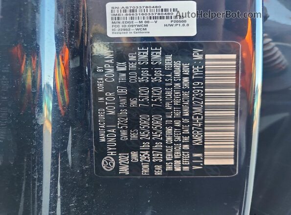 KM8R74HEXMU273919 2021 HYUNDAI PALISADE Black 360 interior view