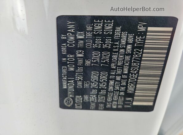 KM8R7DGE4SU877822 2025 HYUNDAI PALISADE White VIN կոդի պիտակի տեսք