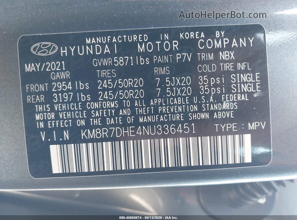 KM8R7DHE4NU336451 2022 HYUNDAI PALISADE Gray Vista del compartimento del motor