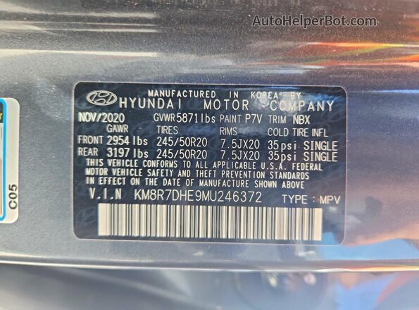 KM8R7DHE9MU246372 2021 HYUNDAI PALISADE Gray VIN sticker view