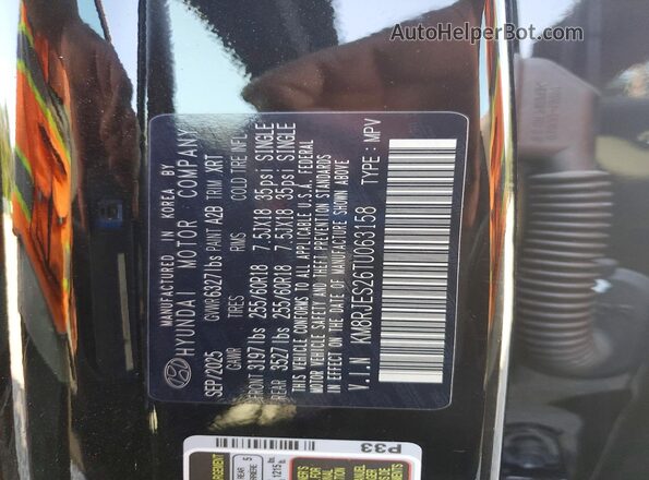 KM8RJES26TU063158 2026 HYUNDAI PALISADE Black Vista interior de 360 grados