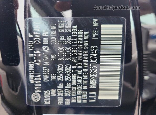 KM8RKES25TU074438 2026 HYUNDAI PALISADE Black VIN sticker view