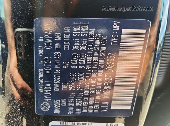 KM8RKES27TU032952 2026 HYUNDAI PALISADE Black Vista de la etiqueta del VIN