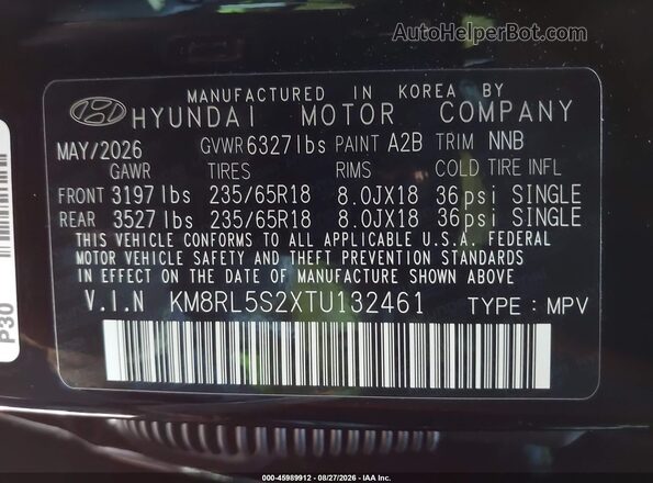 KM8RL5S2XTU132461 2026 HYUNDAI PALISADE Черный Вид подкапотного пространства