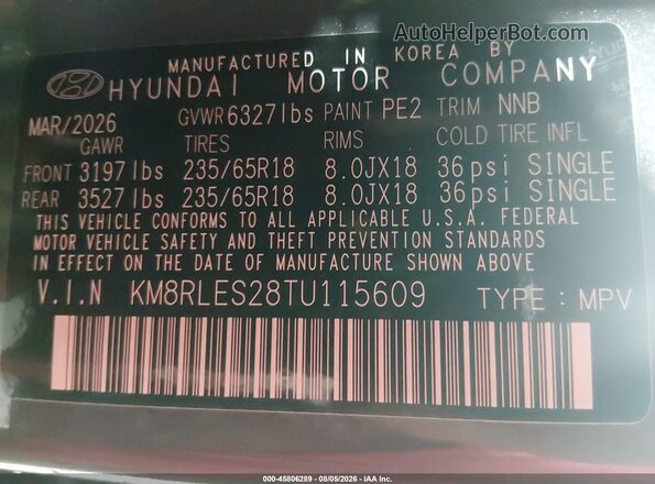 KM8RLES28TU115609 2026 HYUNDAI PALISADE Серый Вид подкапотного пространства