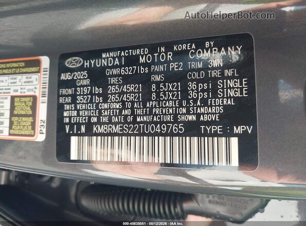 KM8RMES22TU049765 2026 HYUNDAI PALISADE Серый Вид подкапотного пространства