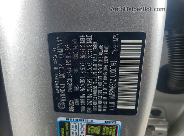 KM8RMESA2TU030091 2026 HYUNDAI PALISADE Black Vista de la etiqueta del VIN