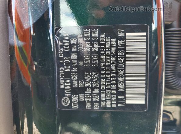 KM8RMESA8TU048188 2026 HYUNDAI PALISADE Green Vista de la etiqueta del VIN