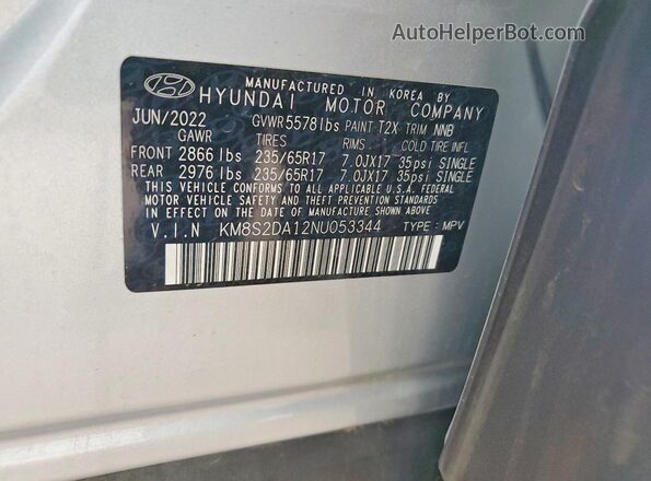 KM8S2DA12NU053344 2022 HYUNDAI SANTA Серебряный Вид наклейки с VIN-кодом