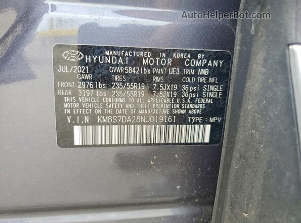 KM8S7DA28NU019161 2022 HYUNDAI SANTA Gray სალონის 360-გრადუსიანი ხედი