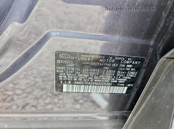 KM8S7DA2XNU025382 2022 HYUNDAI SANTA Синий Вид наклейки с VIN-кодом