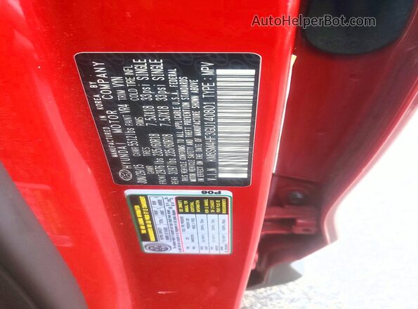 KM8SM4HF3GU140801 2016 HYUNDAI SANTA Red Vista de la etiqueta del VIN