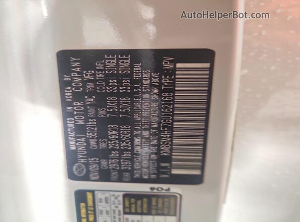 KM8SM4HF7GU162168 2016 HYUNDAI SANTA White VIN կոդի պիտակի տեսք