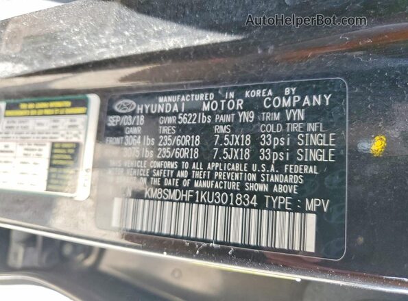 KM8SMDHF1KU301834 2019 HYUNDAI SANTA FE Brown 
