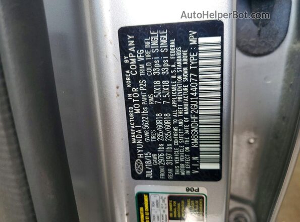 KM8SMDHF2GU144077 2016 HYUNDAI SANTA Серебряный Вид наклейки с VIN-кодом