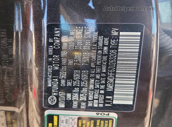 KM8SMDHF6JU263208 2018 HYUNDAI SANTA Black VIN կոդի պիտակի տեսք