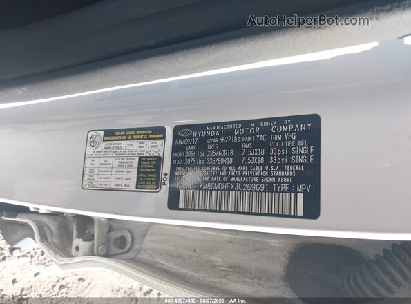 KM8SMDHFXJU269691 2018 HYUNDAI SANTA FE White Widok komory silnika