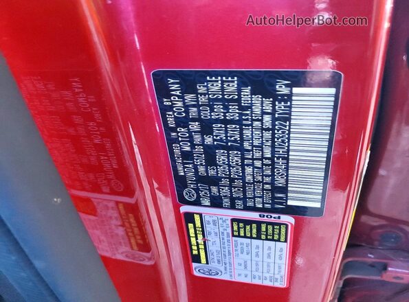 KM8SR4HF1HU253522 2017 HYUNDAI SANTA Red VIN კოდის სტიკერის ხედი