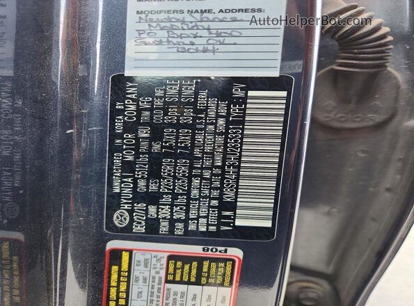 KM8SR4HF3HU235331 2017 HYUNDAI SANTA Синий Вид наклейки с VIN-кодом