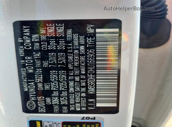 KM8SRDHF0HU166906 2017 HYUNDAI SANTA White Widok naklejki z numerem VIN