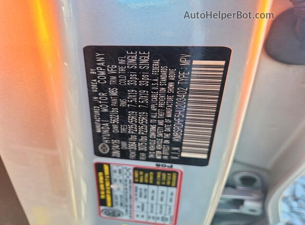 KM8SRDHF5HU203402 2017 HYUNDAI SANTA Silver Widok naklejki z numerem VIN