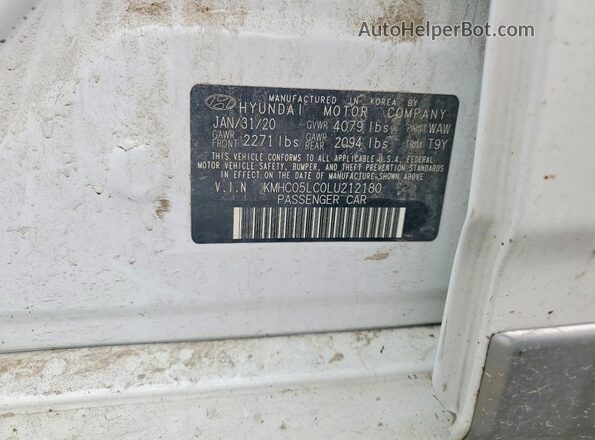 KMHC05LC0LU212180 2020 HYUNDAI IONIQ White Vista de la etiqueta del VIN