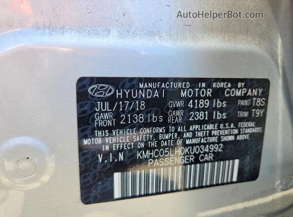 KMHC05LH0KU034992 2019 HYUNDAI IONIQ Silver VIN կոդի պիտակի տեսք