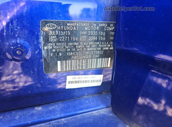 KMHC65LC0KU173832 2019 HYUNDAI IONIQ Blue Engine compartment view