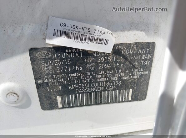 KMHC65LC0LU186338 2020 HYUNDAI IONIQ HYBRID White Engine compartment view