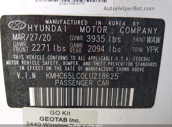 KMHC65LC0LU218625 2020 HYUNDAI IONIQ HYBRID White ძრავის განყოფილების ხედი