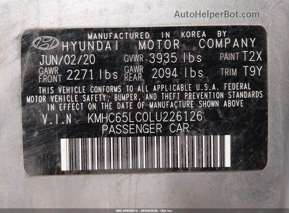 KMHC65LC0LU226126 2020 HYUNDAI IONIQ HYBRID Серебряный Вид подкапотного пространства
