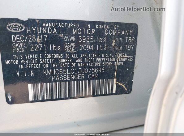 KMHC65LC1JU075696 2018 HYUNDAI IONIQ HYBRID Silver ძრავის განყოფილების ხედი