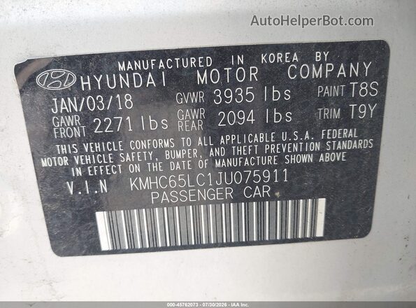 KMHC65LC1JU075911 2018 HYUNDAI IONIQ HYBRID Silver Շարժիչի բաժամունքի տեսք
