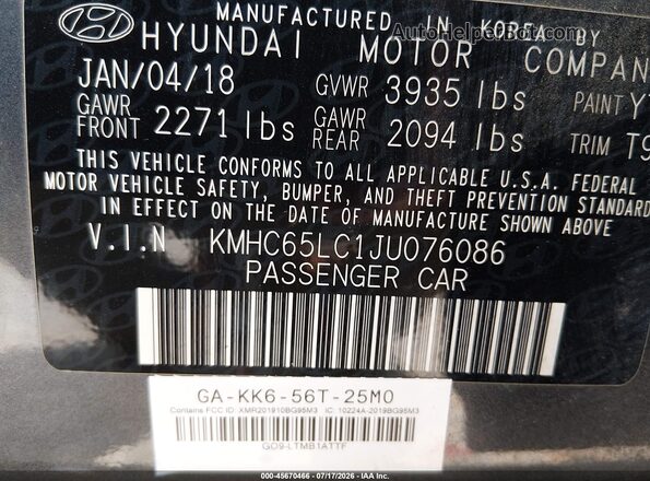 KMHC65LC1JU076086 2018 HYUNDAI IONIQ HYBRID Gray Engine compartment view