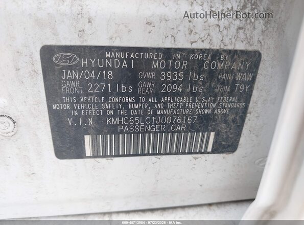 KMHC65LC1JU076167 2018 HYUNDAI IONIQ HYBRID White Շարժիչի բաժամունքի տեսք